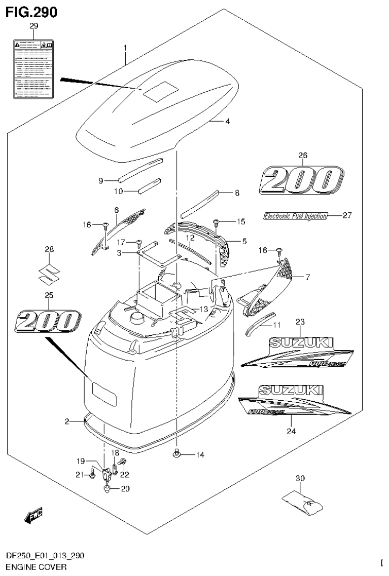 Suzuki DF200T, DF200Z, DF225T, DF225Z, DF250T, DF250Z ENGINE COVER (DF200T E40) parts diagram